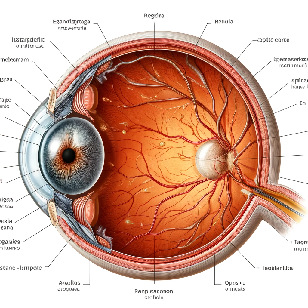 DALL·E 2024 05 24 14.34.46 A detailed illustration of the human eye highlighting the macula with labels for the retina macula and optic nerve