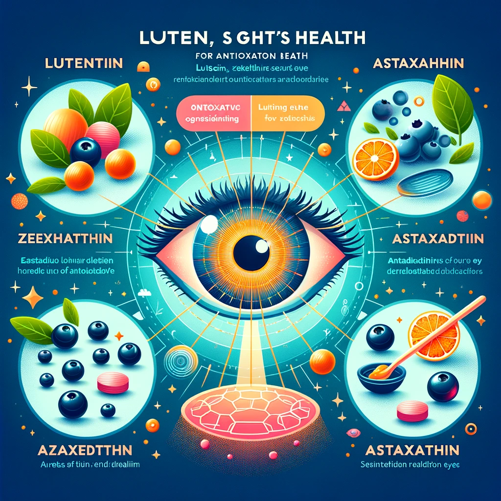 DALL·E 2024 05 24 14.34.49 An infographic style image explaining the benefits of lutein zeaxanthin and astaxanthin for eye health including visual representations of their an